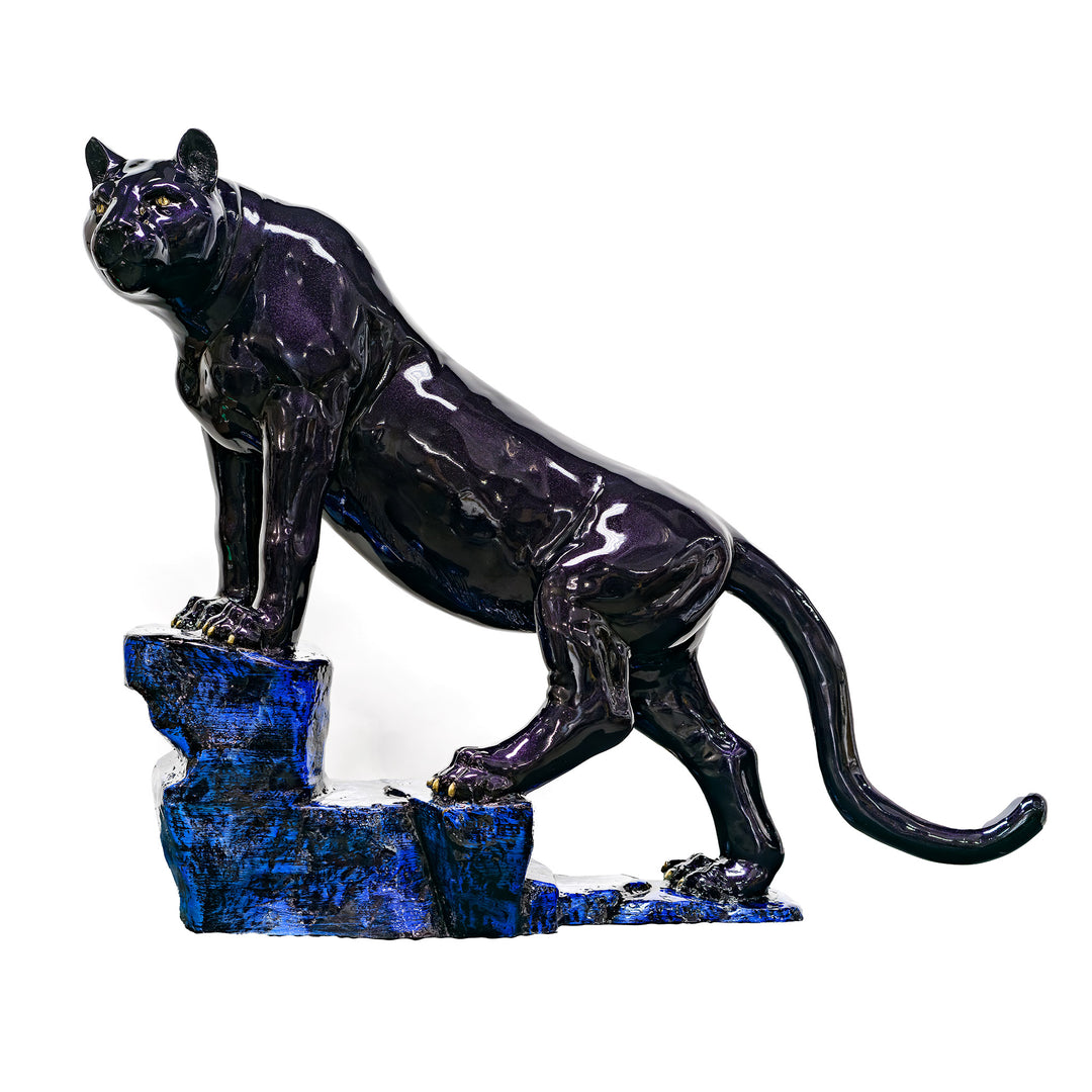 Regal Majesty Purple Panther sculpture by Muzika with custom patina.