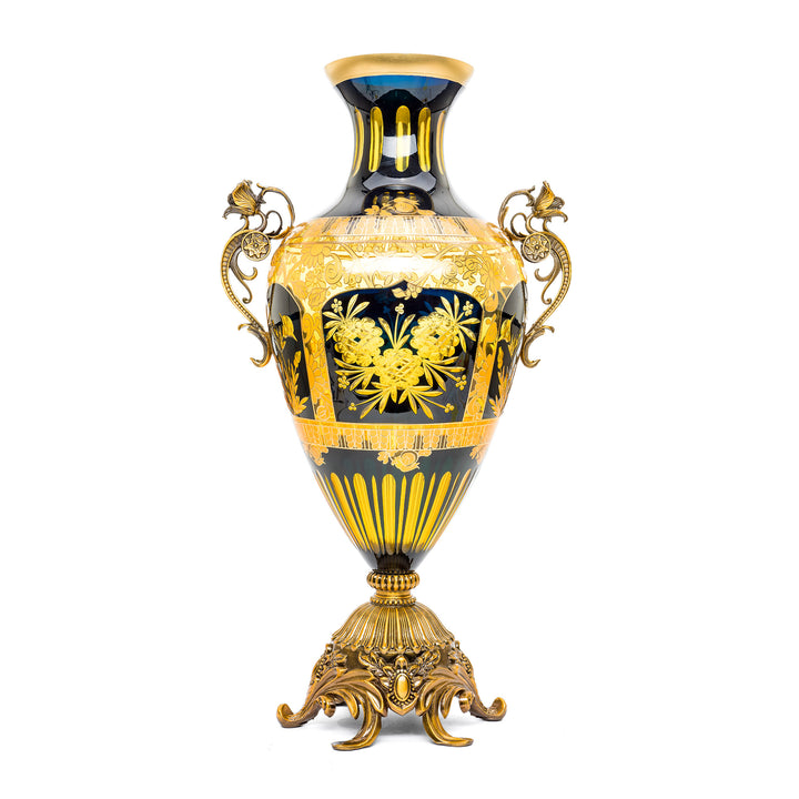 Royal Blue Crystal Vase with Dore bronze mounts and gold trim.