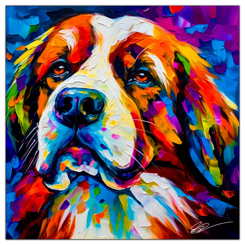 Colorful Saint Bernard portrait in modern art style, perfect for home decor.