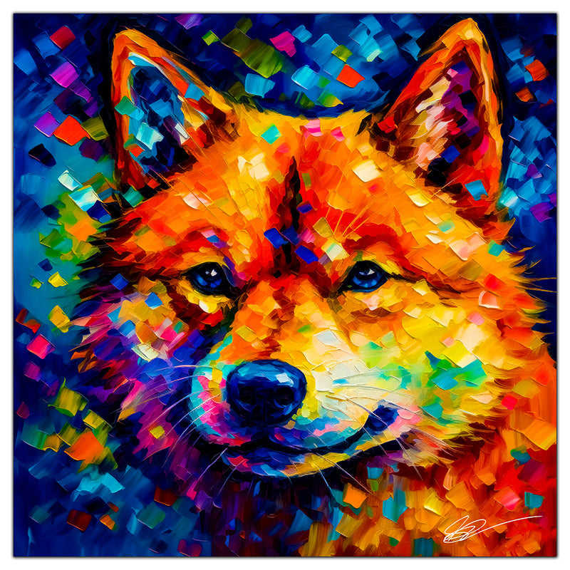 Colorful Shiba Inu portrait in modern art style, perfect for home decor.