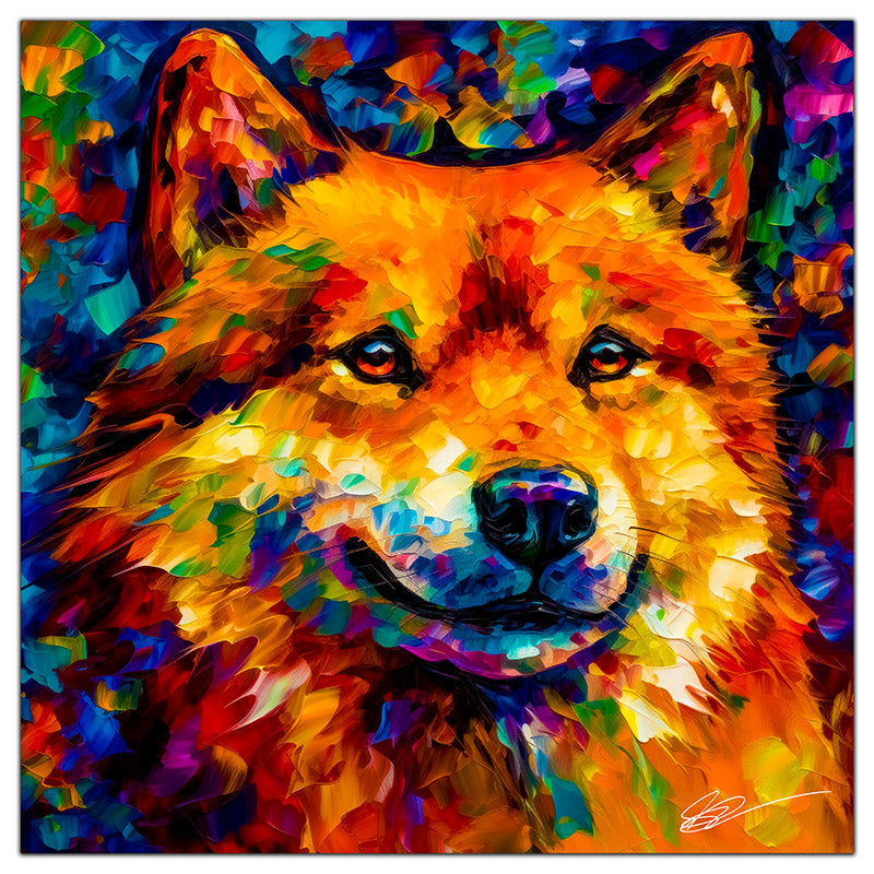 Colorful Shiba Inu portrait in modern art style, perfect for home decor.