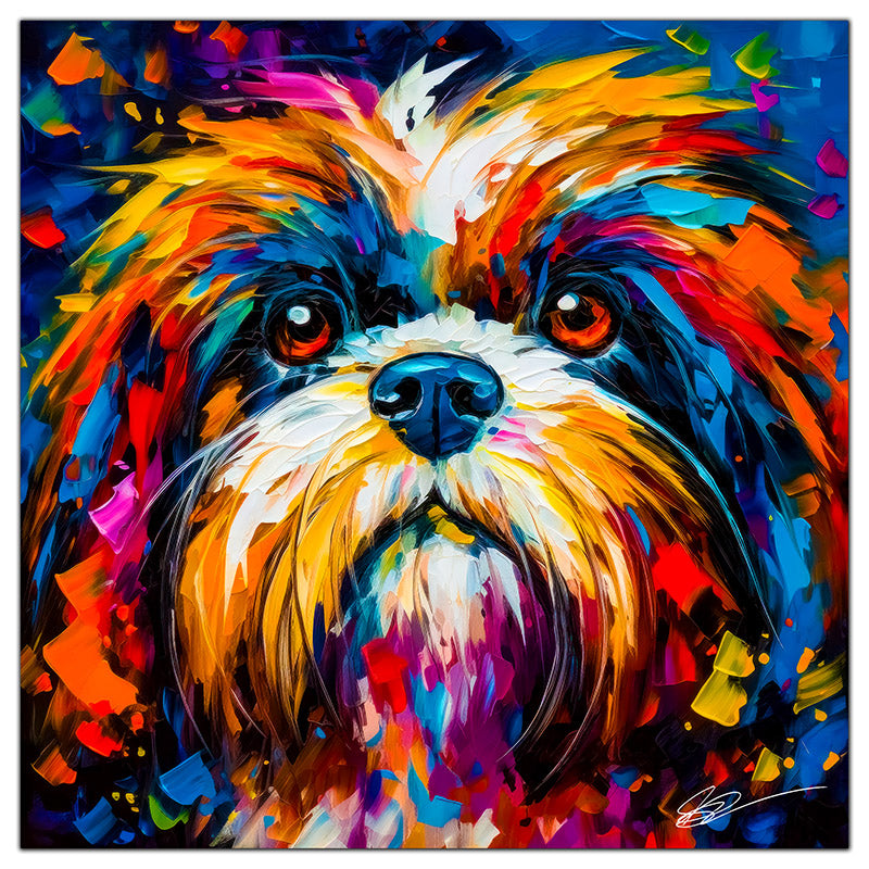 Colorful Shih Tzu portrait in modern art style, perfect for home decor.