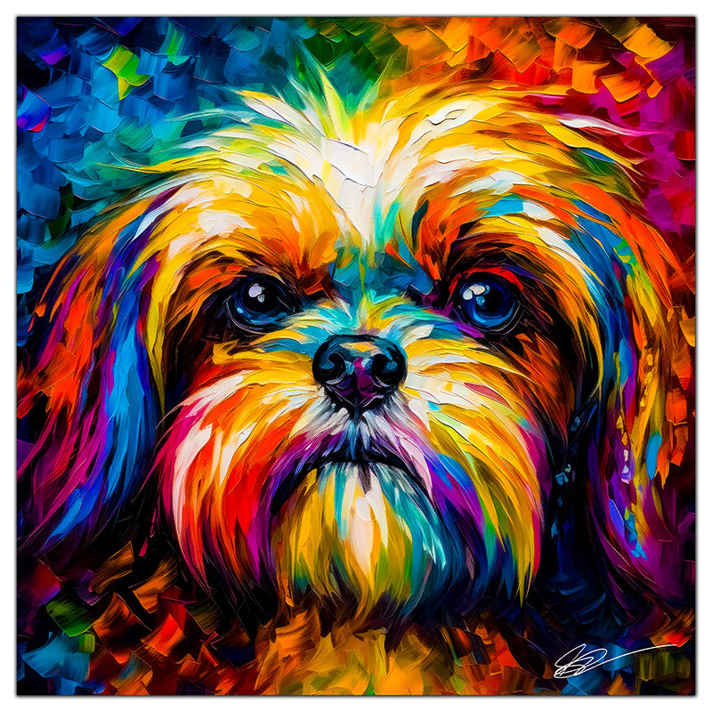 Colorful Shih Tzu portrait in modern art style, perfect for home decor.