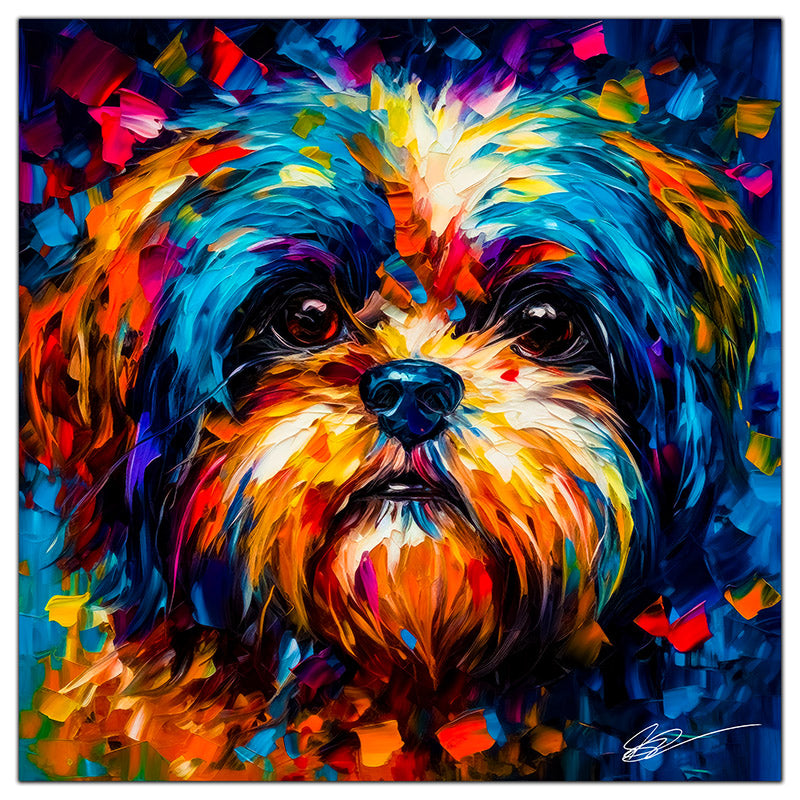 Colorful Shih Tzu portrait in modern art style, perfect for home decor.