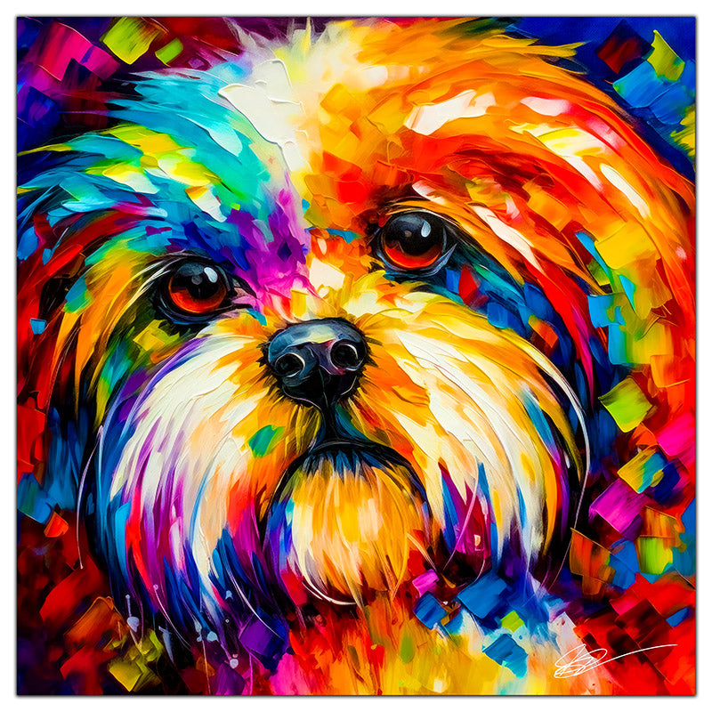 Colorful Shih Tzu portrait in modern art style, perfect for home decor.