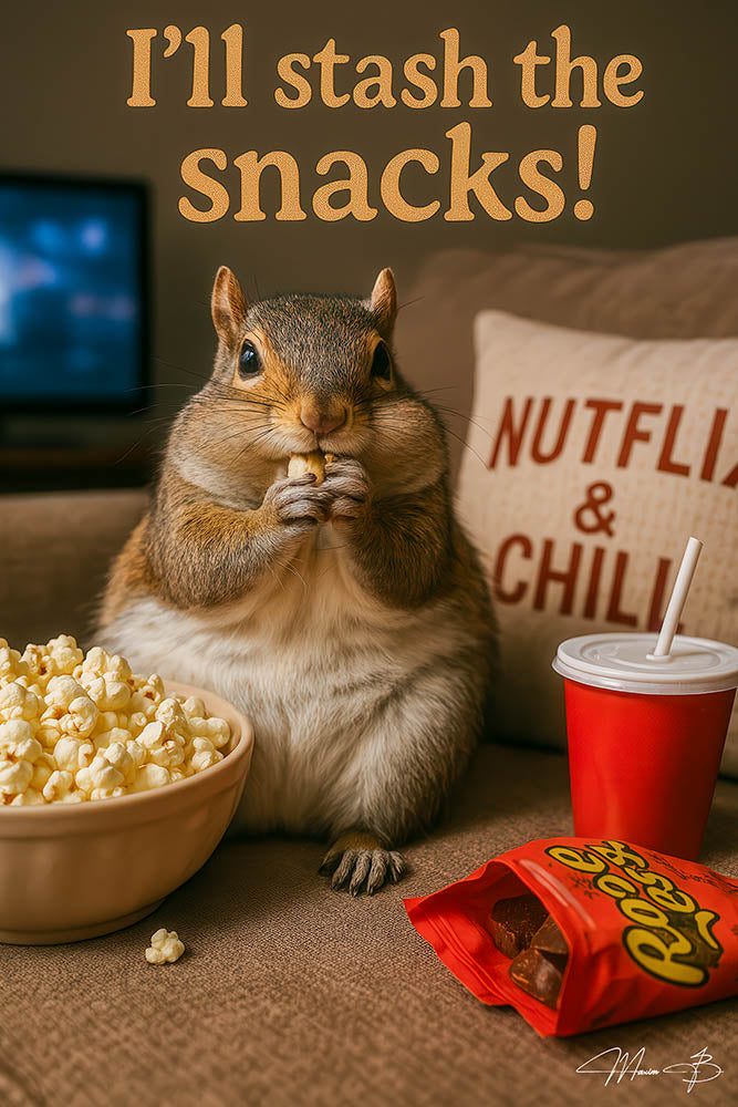 Funny squirrel eating popcorn snacks metal wall art