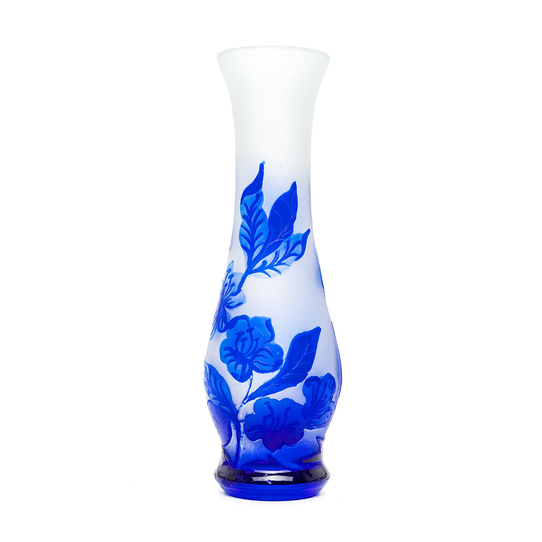 Tall slender antique vase with blue floral designs