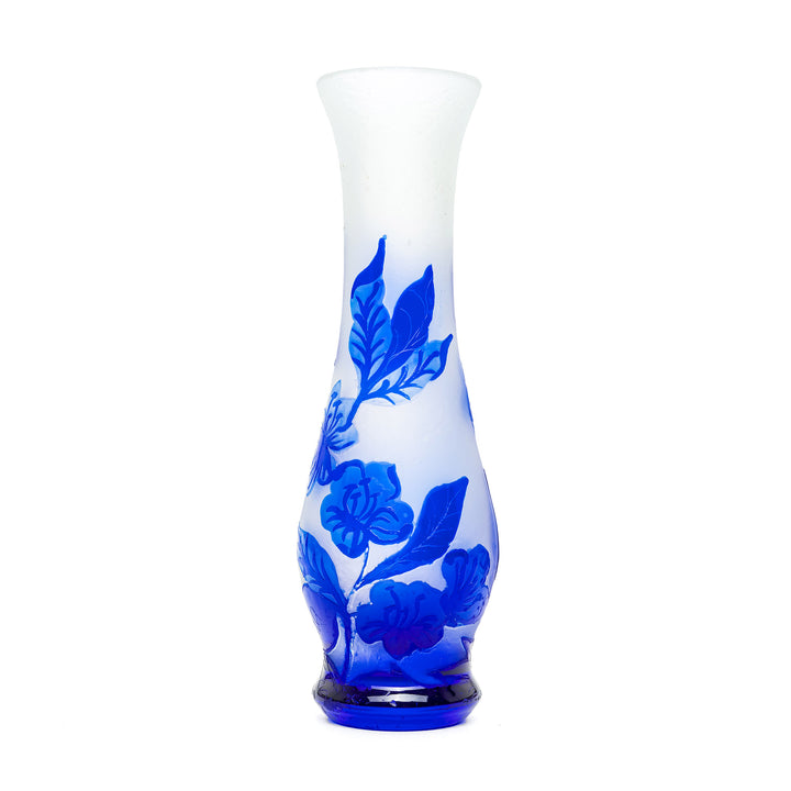 Tall slender antique vase with blue floral designs