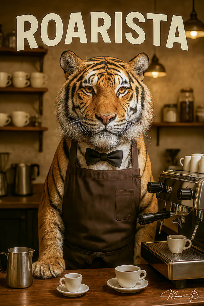 Roarista III tiger barista espresso cafe metal print