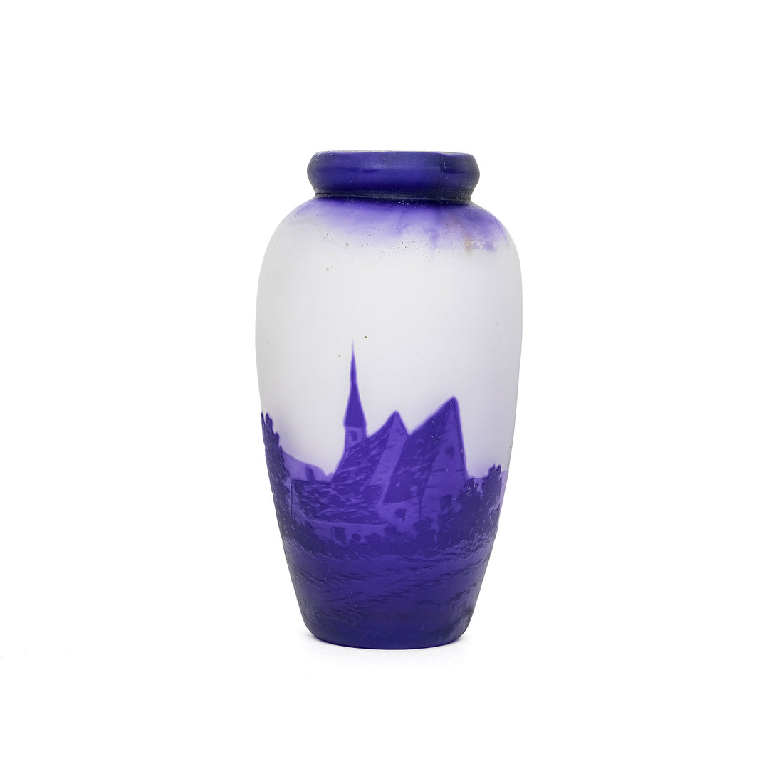 Vintage cameo vase with purple accents and frosted finish