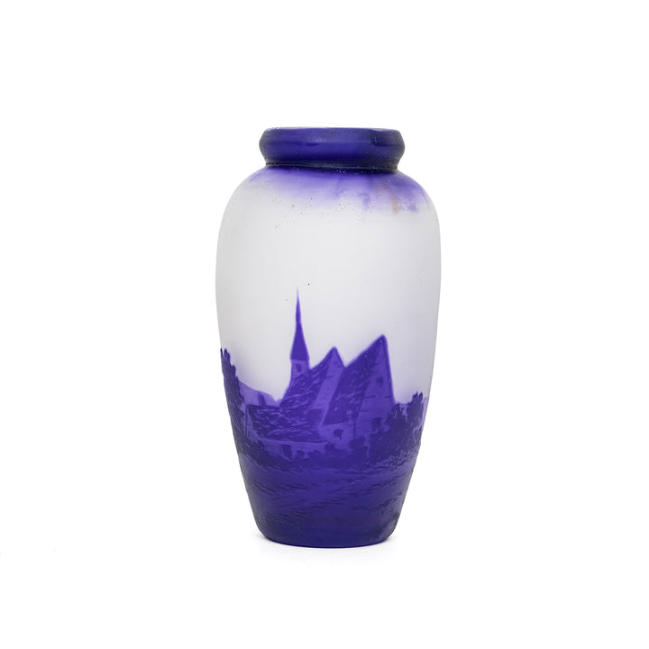 Vintage cameo vase with purple accents and frosted finish