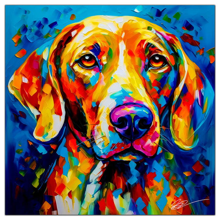 Colorful Weimaraner portrait in modern art style, perfect for home decor.