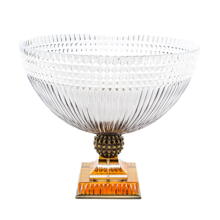 Bacino Smoked Crystal Bowl, featuring a ribbed design and amber base, imported from Italy.