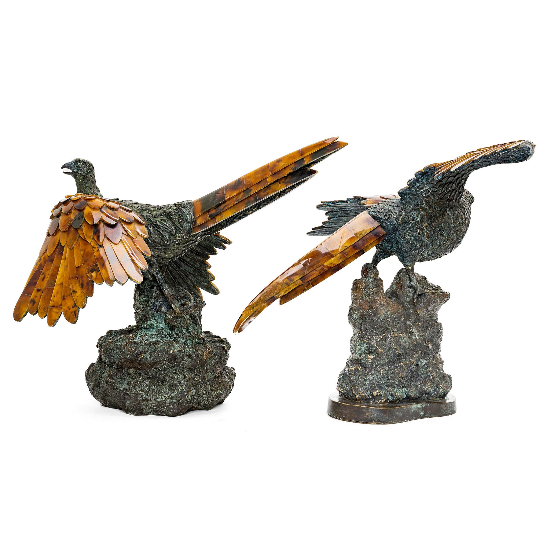Penshell and Bronze Bird Sculptures on Rock Bases – Regis Galerie