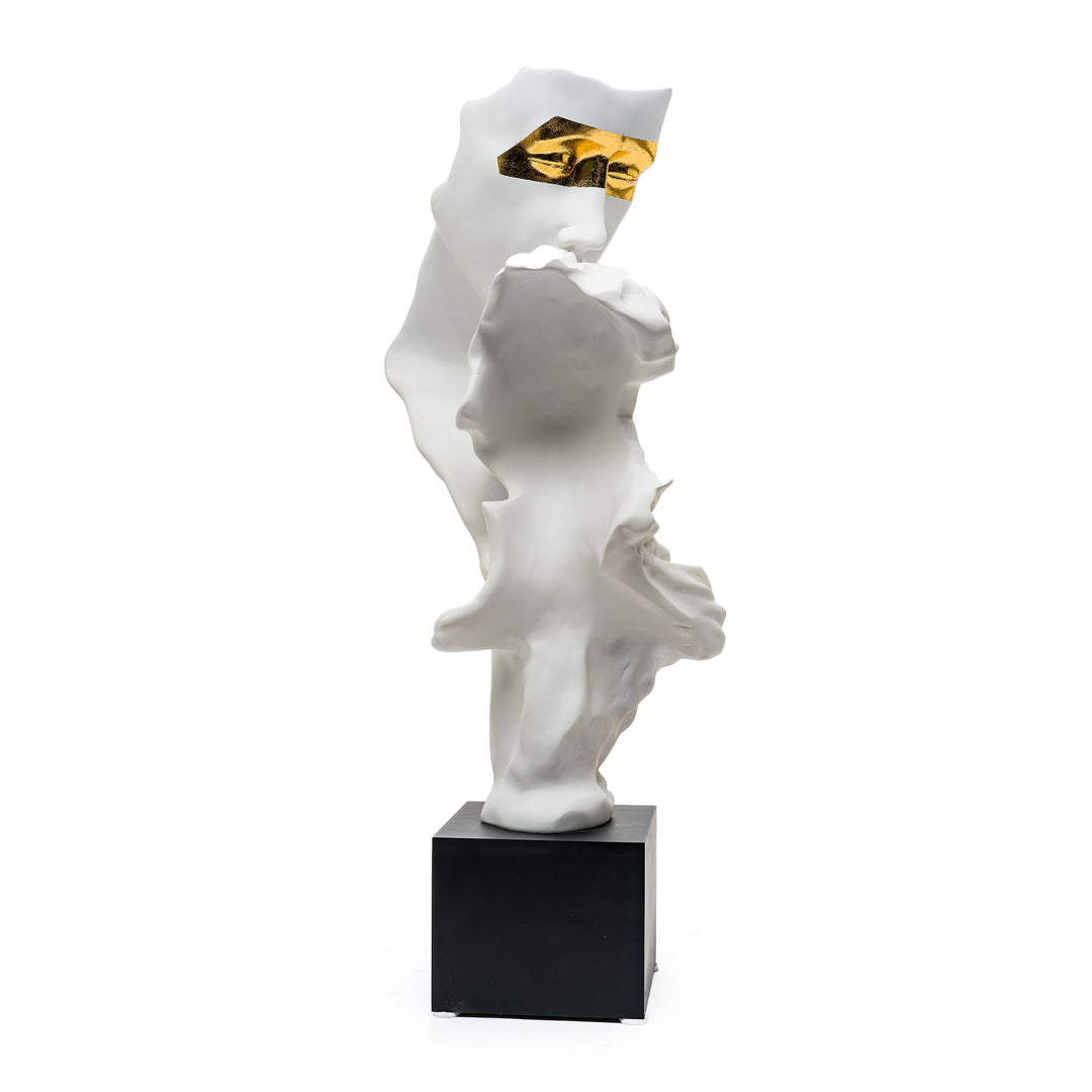 Bisque porcelain artwork of lovers with modern gold accent