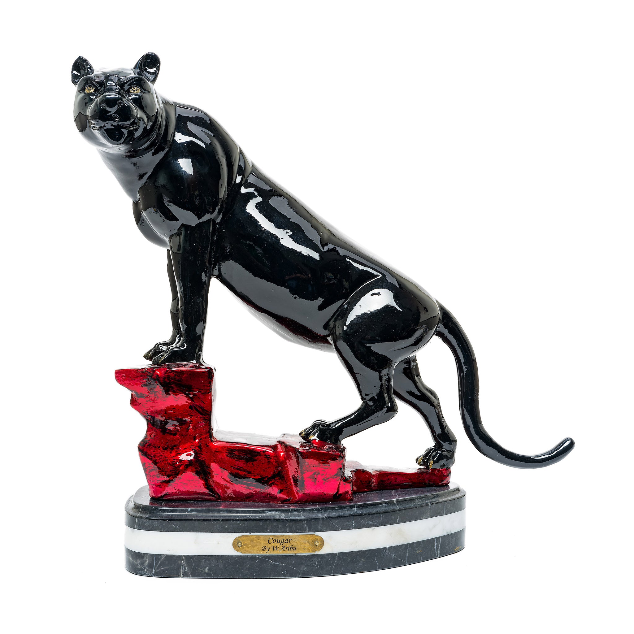 Black Panther On Rocky Ledge Sculpture