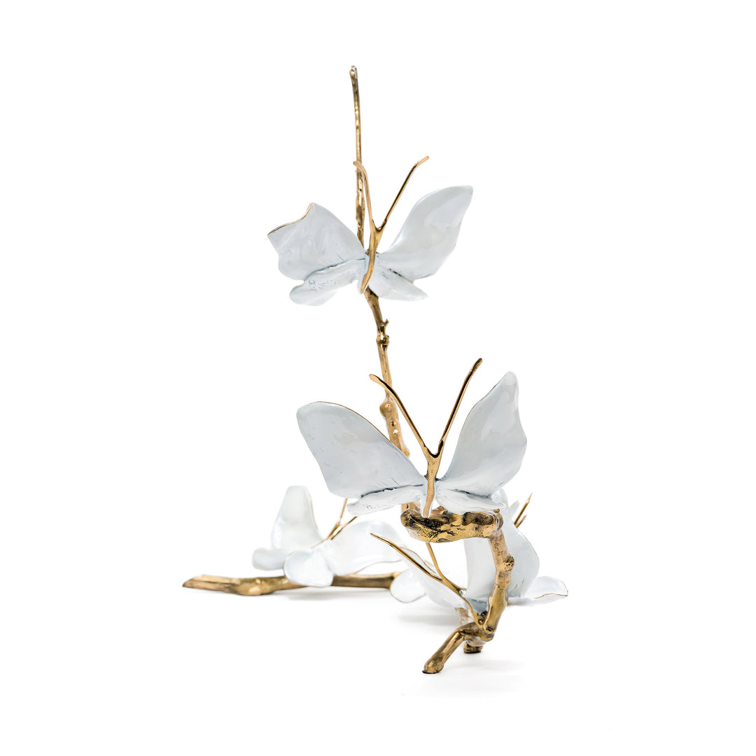 Side view of bronze butterfly branch with pearl patina finish