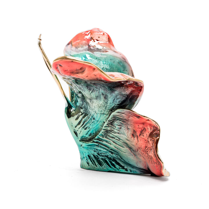Bronze butterfly sculpture in jewel-toned patina
