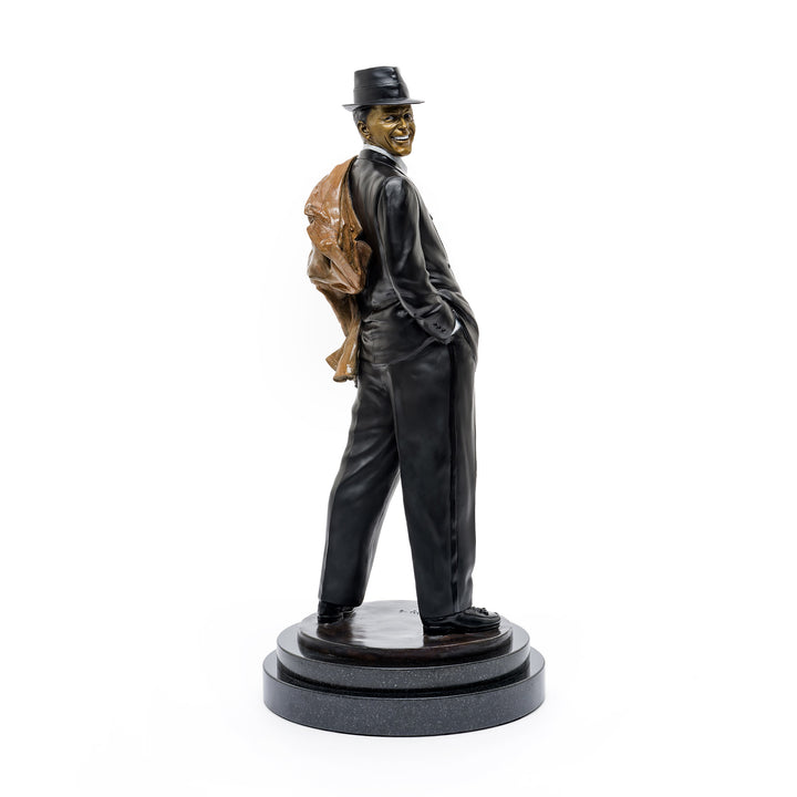 Bronze figure of Frank Sinatra draped in a jacket