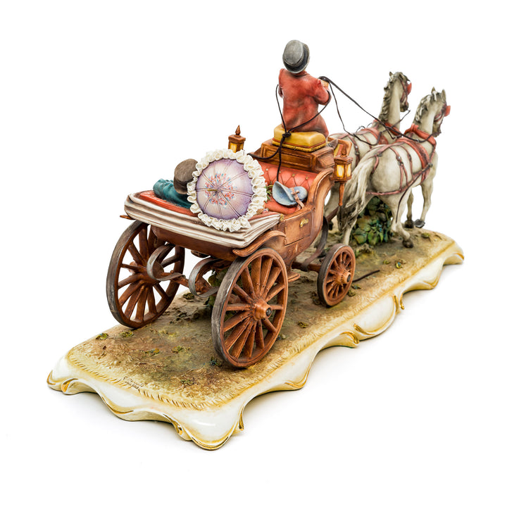 Capodimonte porcelain carriage and horse, made in Italy with fine craftsmanship.