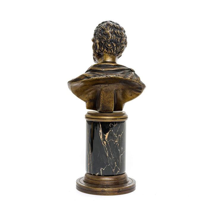 Caracalla bust sculpture with black marble pedestal, Italian craftsmanship.