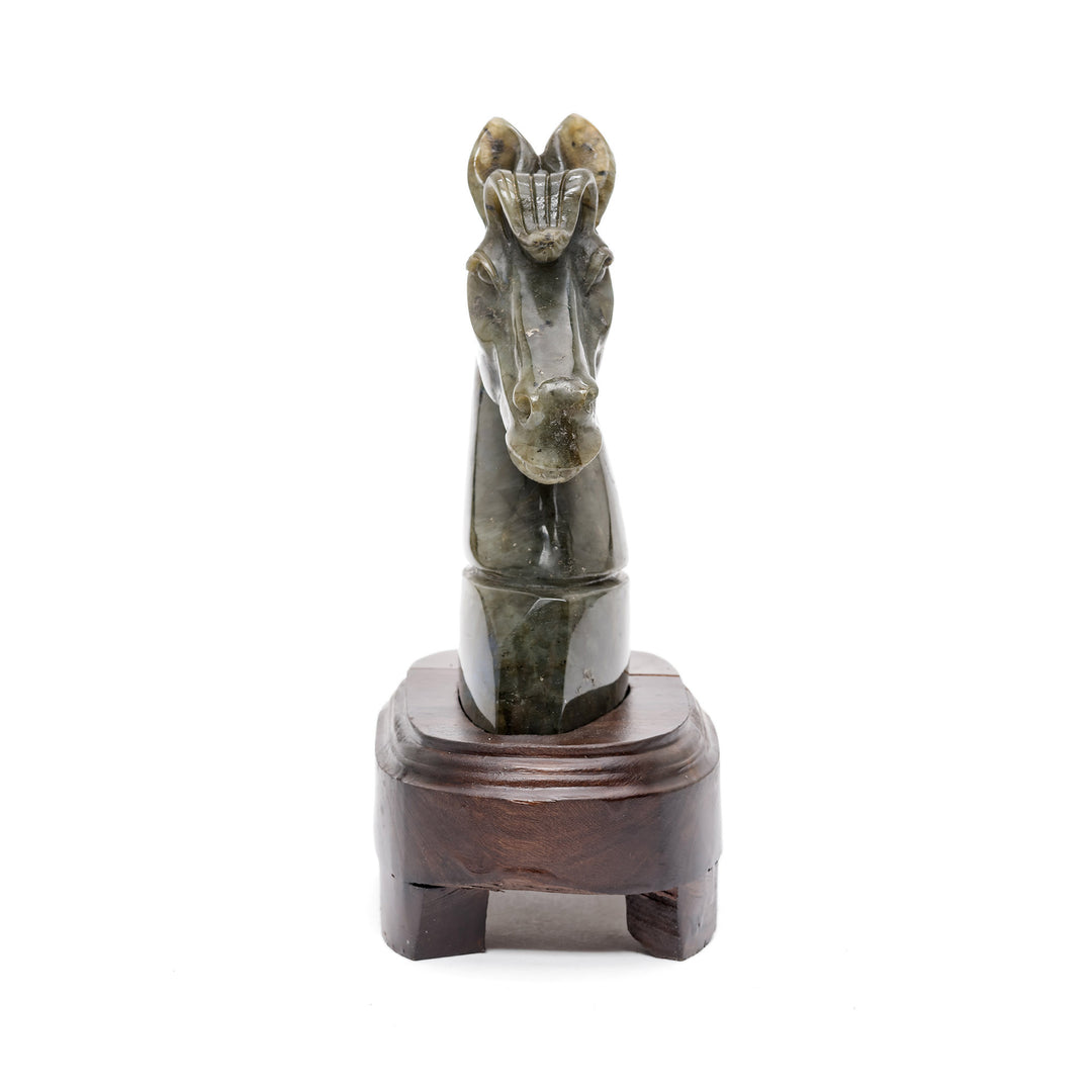 Carved horse bust in shimmering labradorite