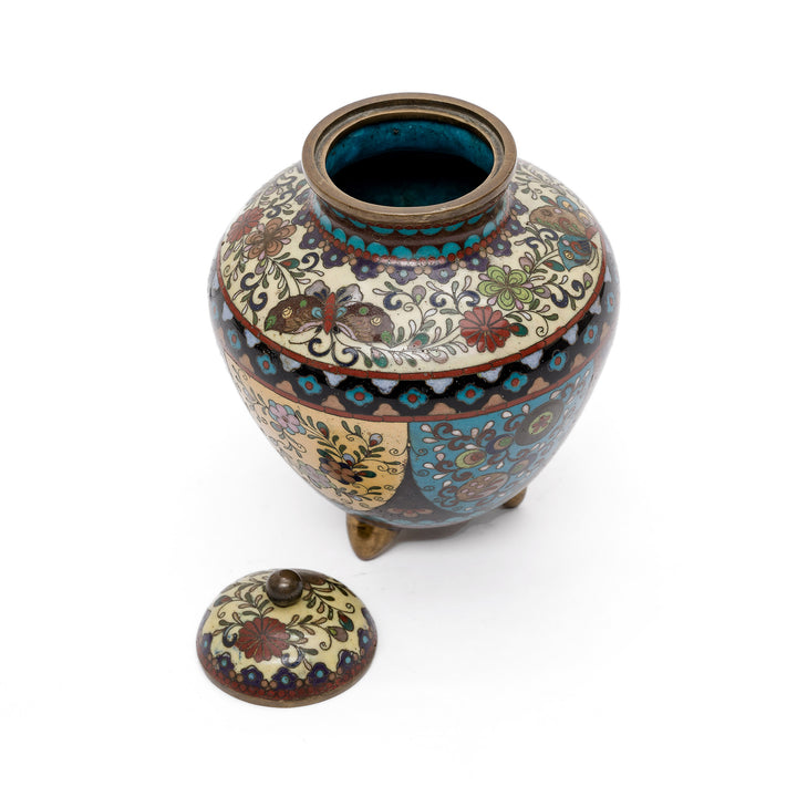 Top-down angle of Cloisonné vase with removable lid