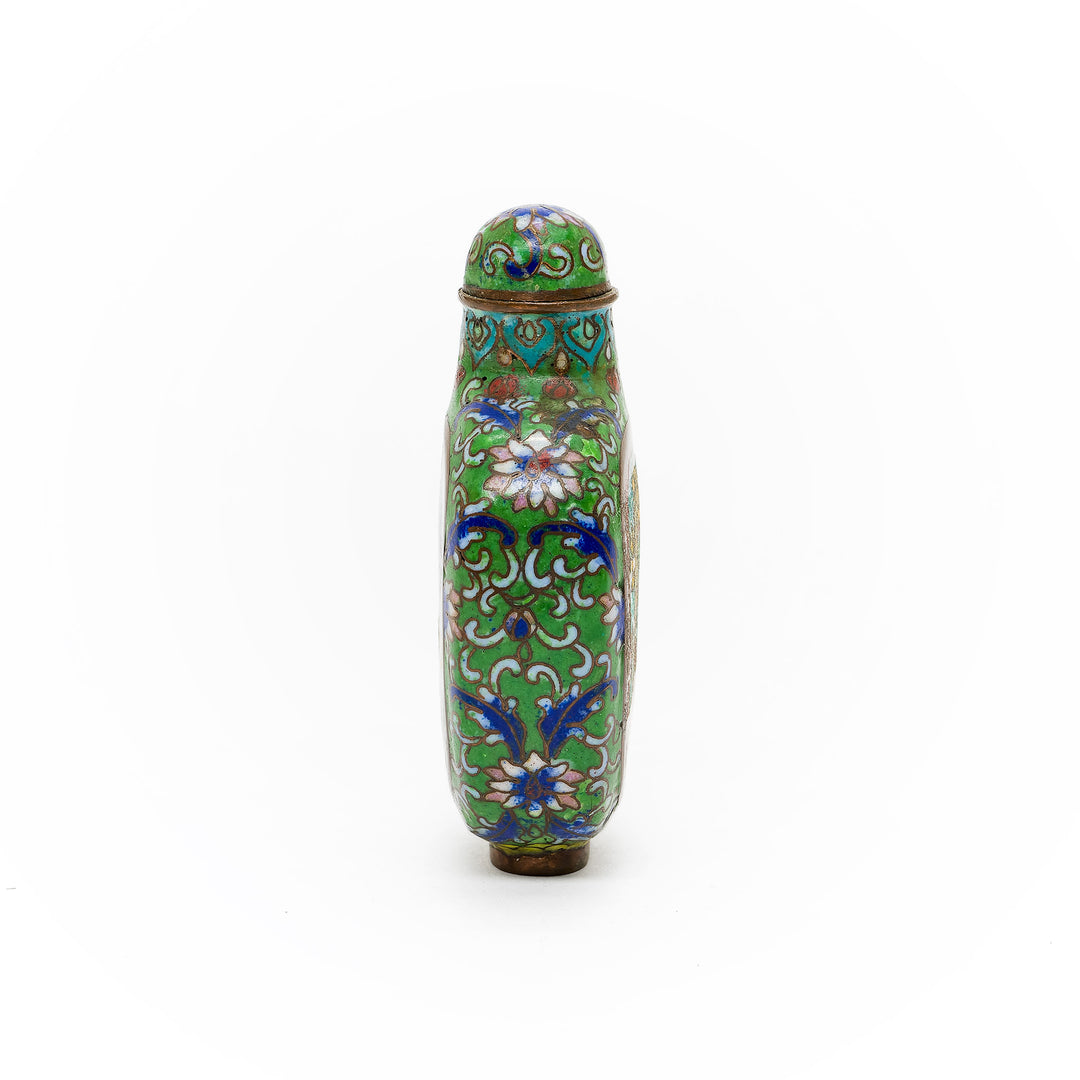 Cloisonné bottle with vibrant green dragon motif