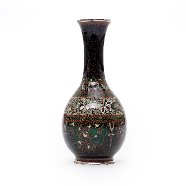 Slender neck and ornate geometric accents on vase