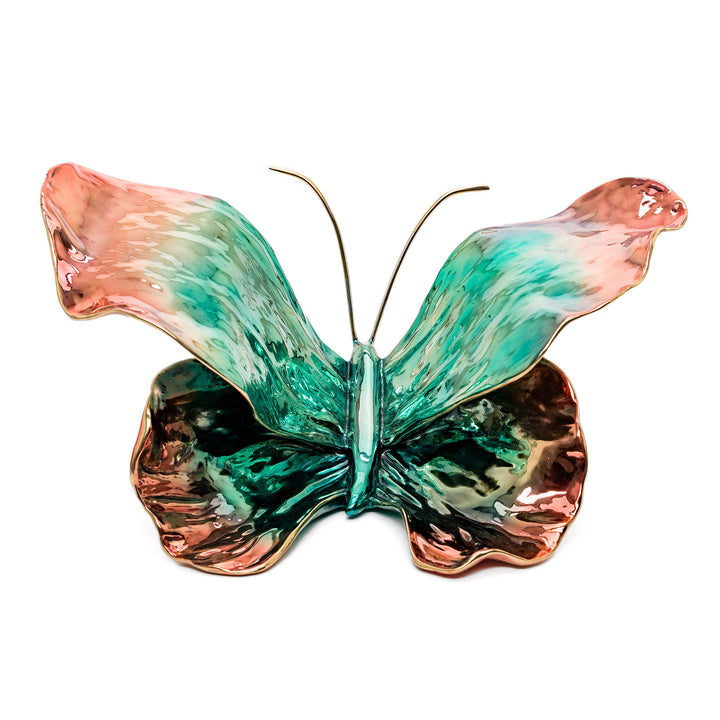 Contessa Indigo butterfly sculpture in teal and rose copper