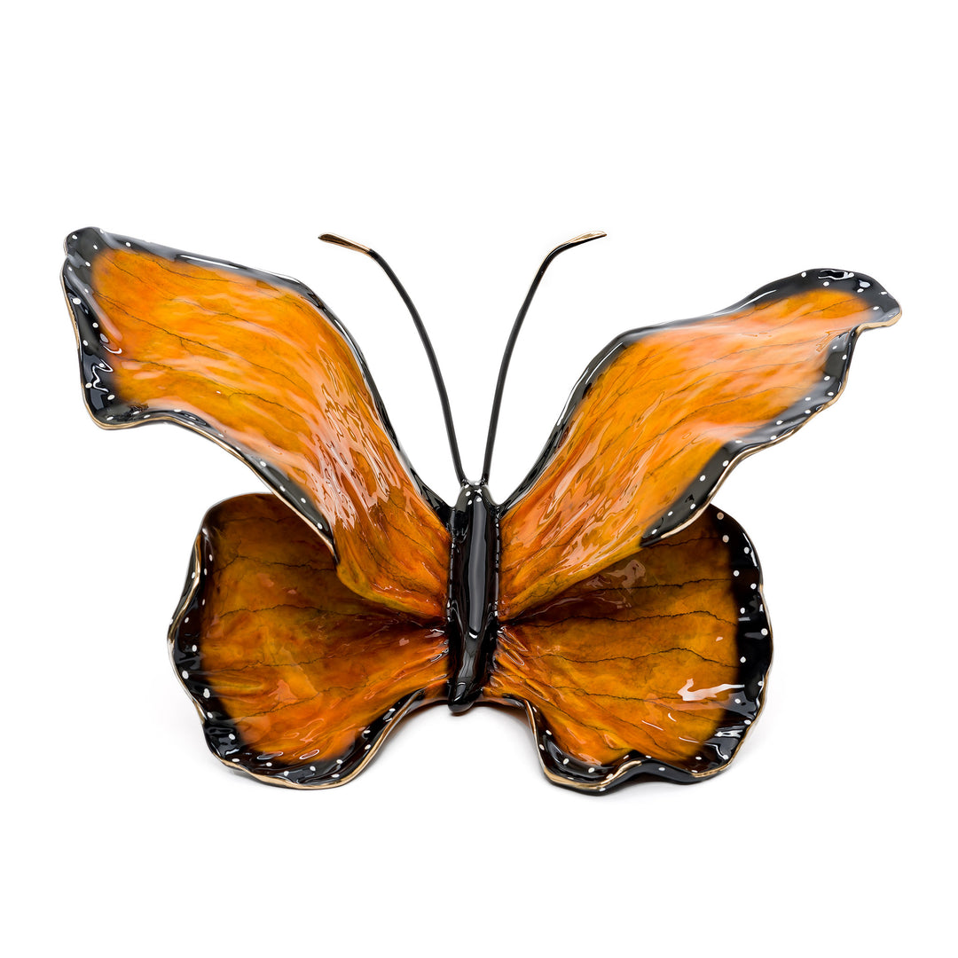 Contessa Monarch butterfly sculpture in orange and black enamel