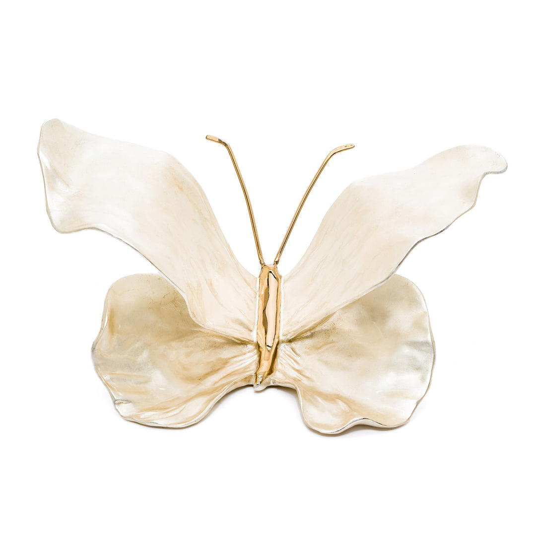 Contessa White Gold butterfly sculpture with satin patina
