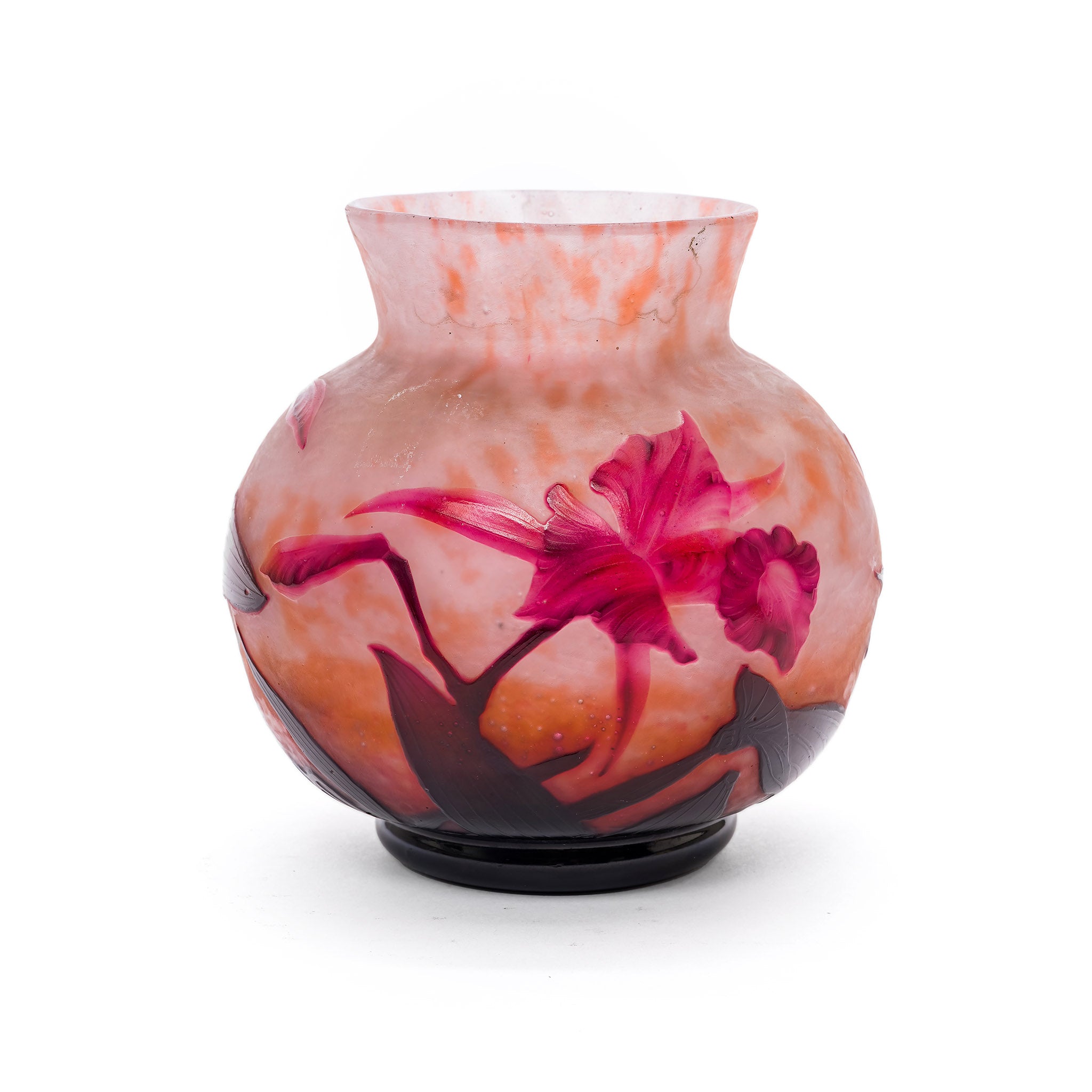 daumフラワーベース Daum Nancy Orchid Cameo Vase – Wheel Carved and Signed