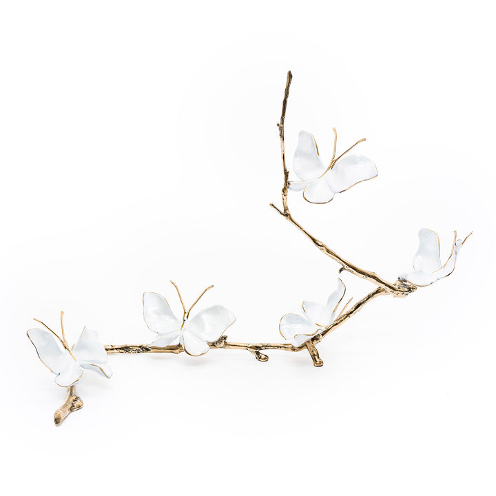 Daybreak Pearl sculpture with white butterflies on gold branch