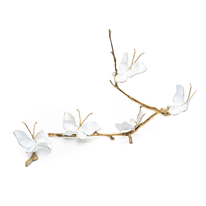 Daybreak Pearl butterfly sculpture with six white butterflies
