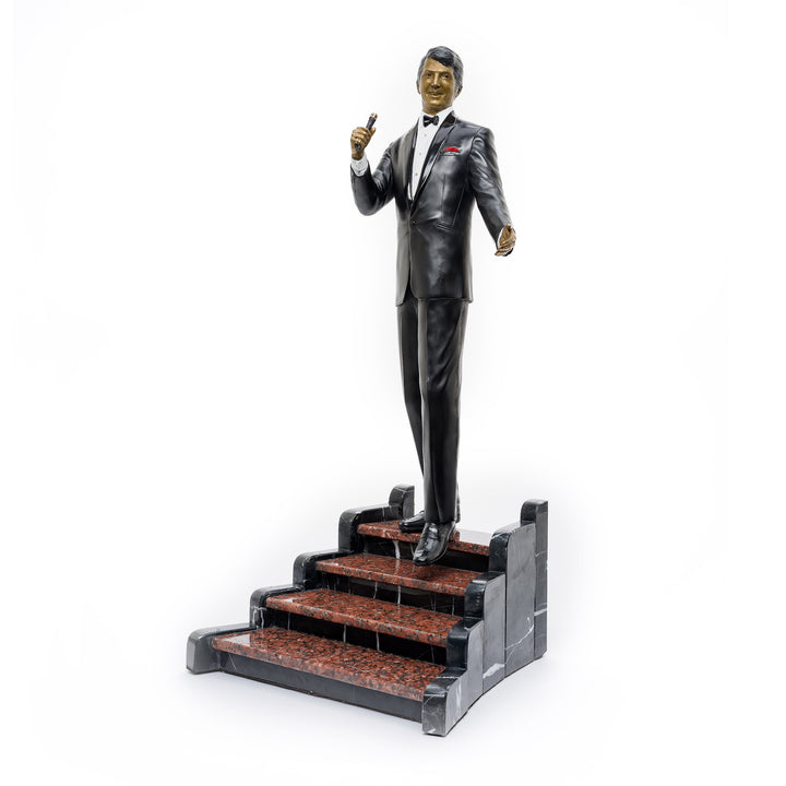 Front view of Dean Martin bronze figurine holding microphone