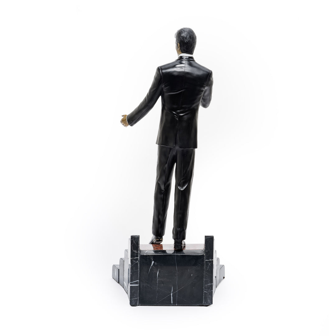 Rear view of Dean Martin bronze sculpture with custom detailing