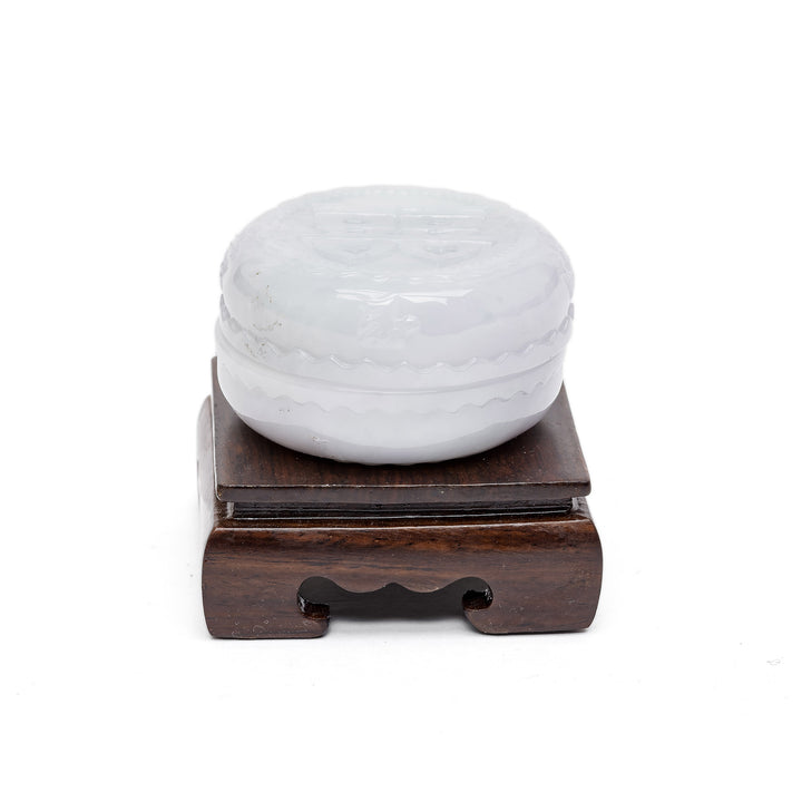 Decorative round jade box with wood stand