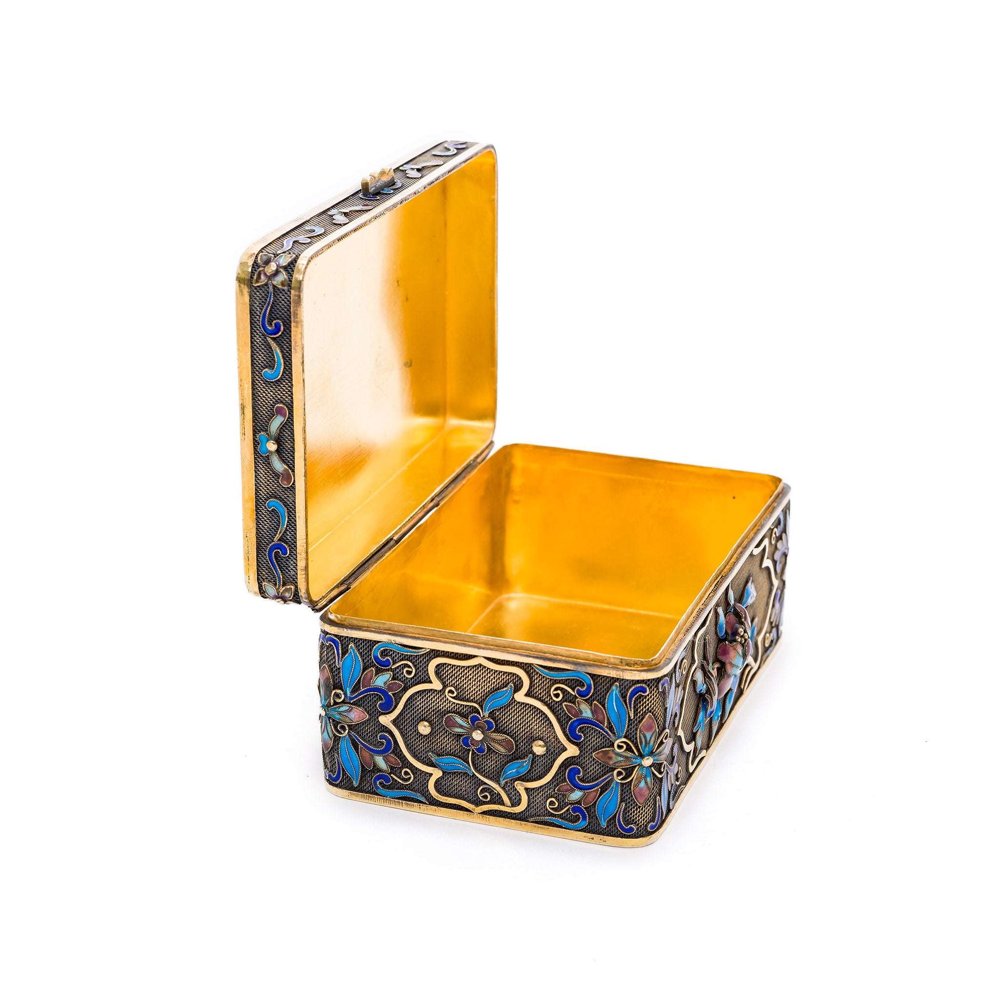 Chinese Cloisonné Silver Box with White Jade Inlay