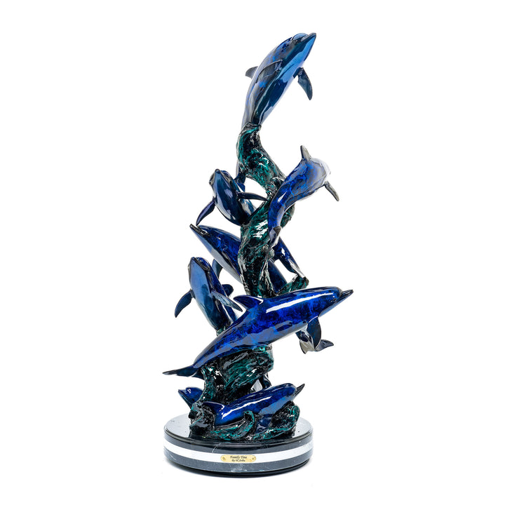 Dolphins Family Time bronze sculpture by Muzika with custom patina.