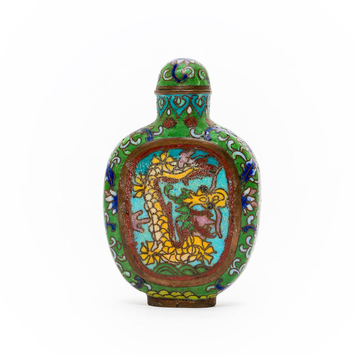 Dragon and floral motifs on cloisonné snuff bottle