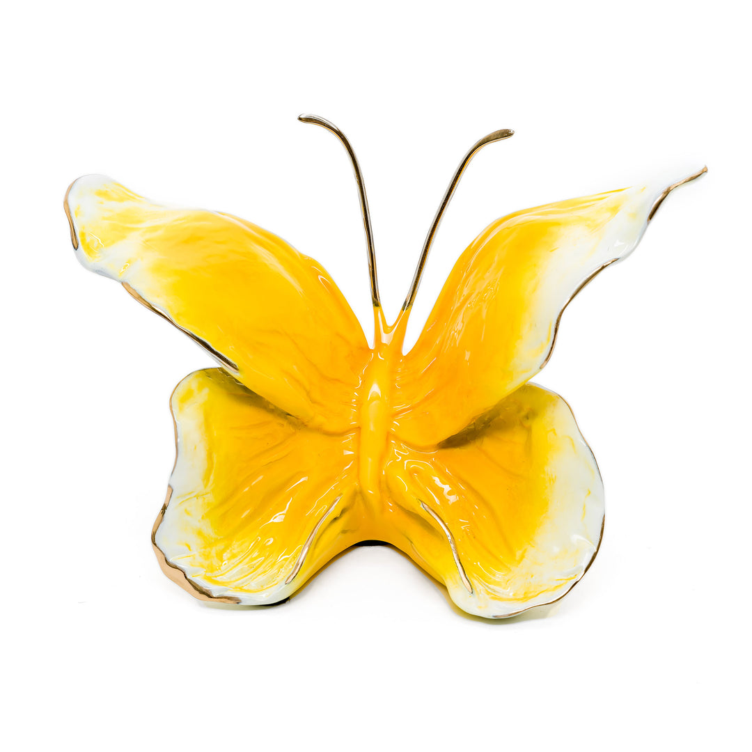 Dutchess Buttercup bronze butterfly with yellow and white patina
