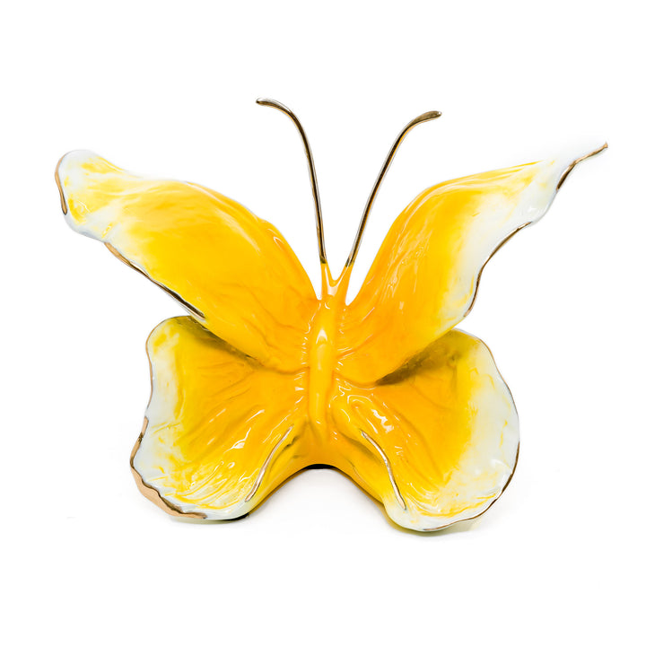 Dutchess Buttercup bronze butterfly with yellow and white patina