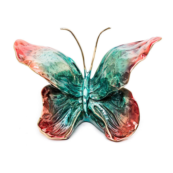 Dutchess Indigo butterfly sculpture in teal and rose patina