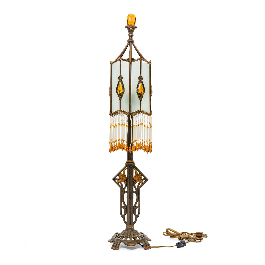 Elegant Art Nouveau lamp with beaded fringe details