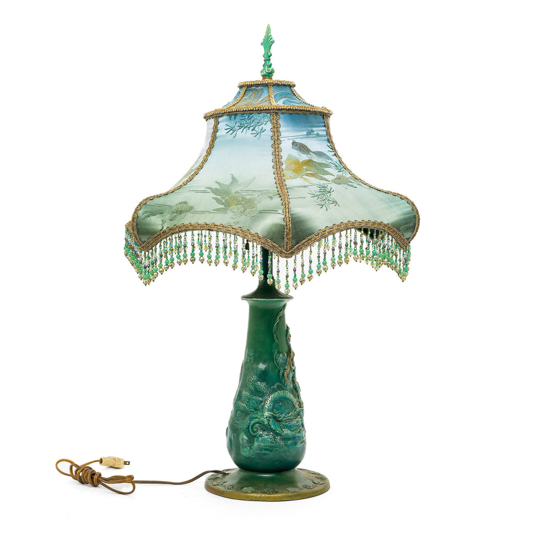 Elegant seafoam green mermaid lamp with ornate detailing