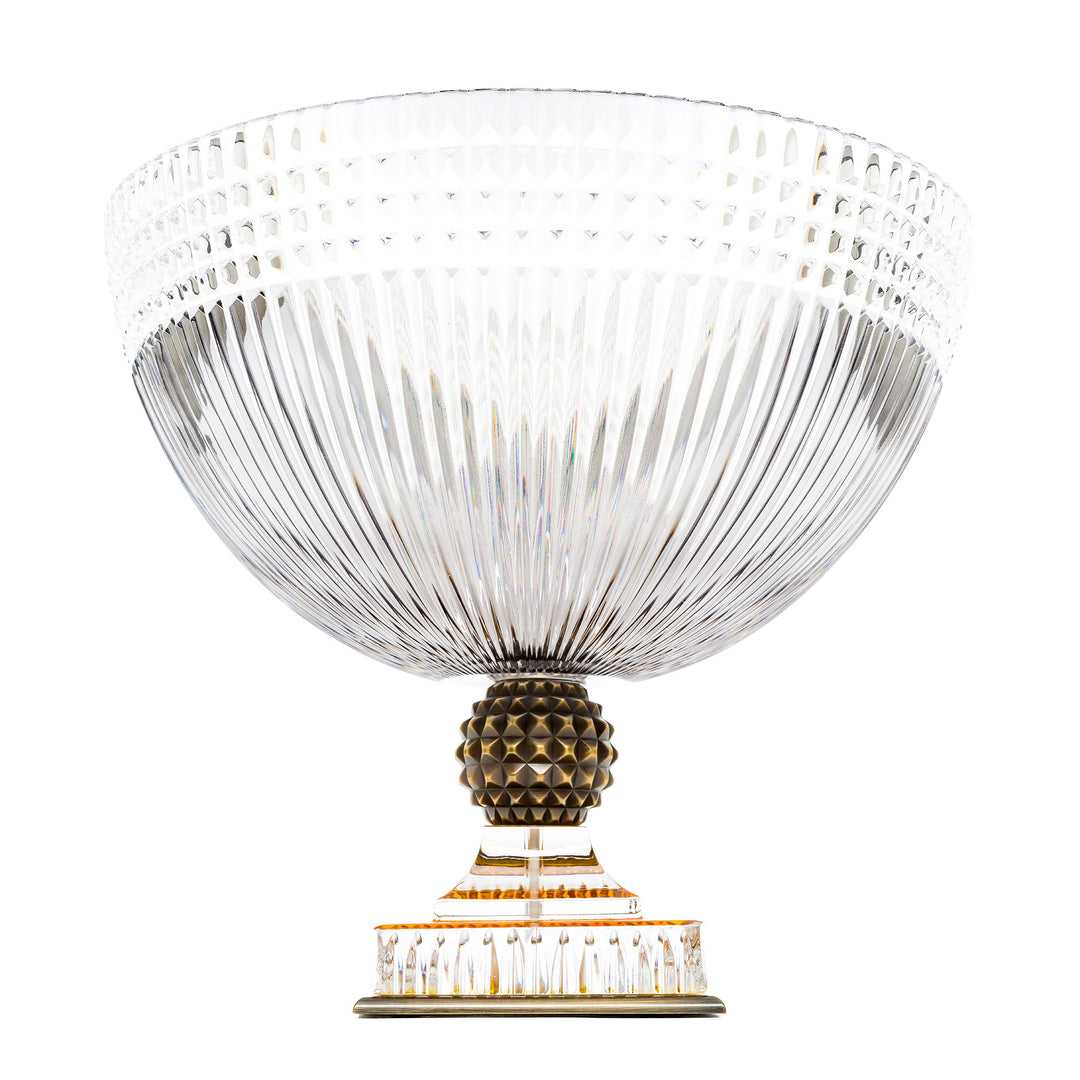 Elegant smoked crystal bowl from Italy, with intricate detailing and a warm amber-colored base.