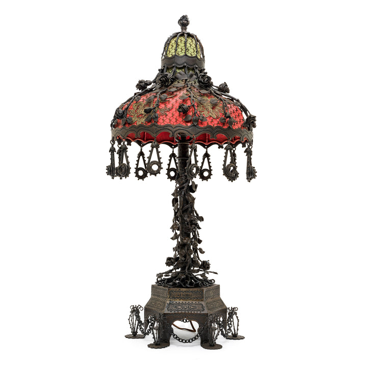 Elegant stained glass and bronze flower lamp