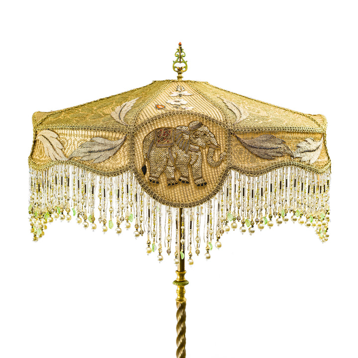 Luxurious embroidered elephant floor lamp with gold details