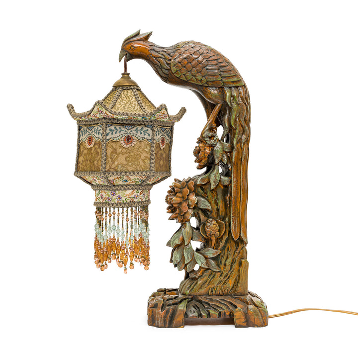 Exquisite antique lamp with Phoenix-inspired embroidery